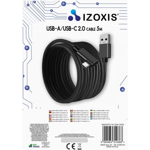 Izoxis USB-A 2.0 til USB-C-kabel – ekstra lang og superfleksibel 5m