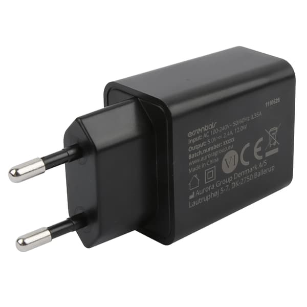 Essentials USB-laddare 12W MFI med USB till Lightning-kabel - Svart
