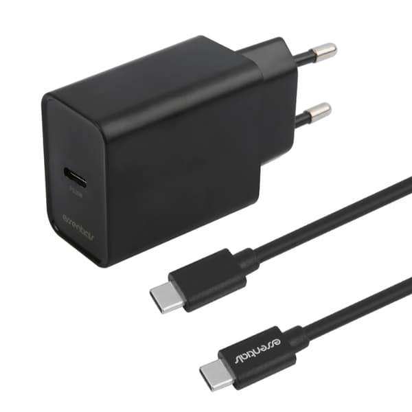 Essentials USB-laddare med USB-C PD 20W + USB-C-Kabel - Svart