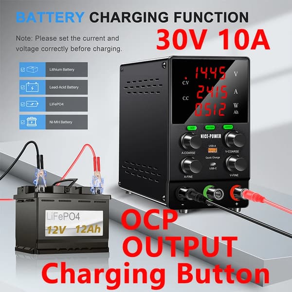 Säädettävä laboratoriovirtalähde, 30V10A, ylijännitesuojaus,30V10A lataus