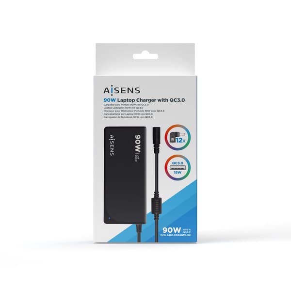 Laptop-oplader Aisens ASLC-90WAUTO-BK 90 W Universal Sort