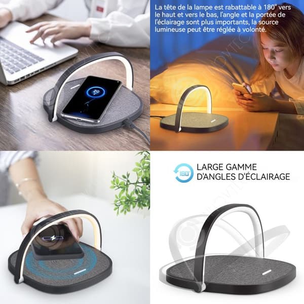 INN 10w snabb trådlös laddare med nattlampa USB induktionsladdare kompatibel multifunktionell kompakt och bärbar sänglampa