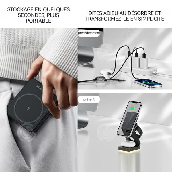 INN 3-i-1 Laddningsstation 15W med LED-ljus Fällbart Typ-C-gränssnitt Telefon Strömadapter Trådlös laddare nr