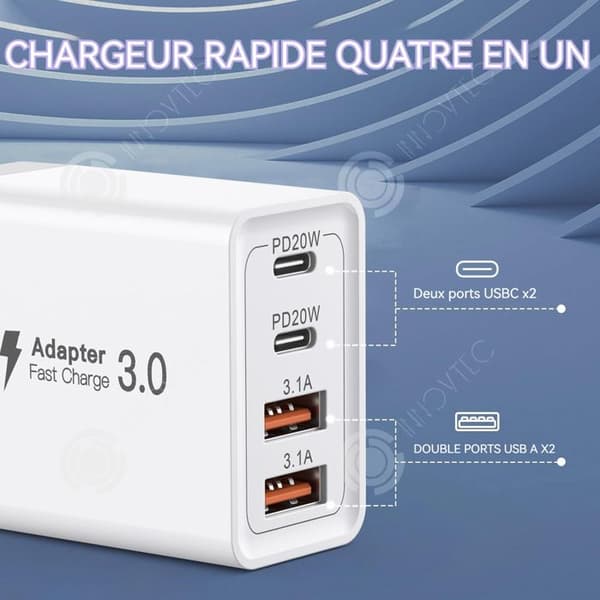 INN Snabb usb c laddare 55w 4 portar PD 20w dubbel PD och dubbel usb multisektor PD+QC 3.0A snabbladdare multipel usb laddare