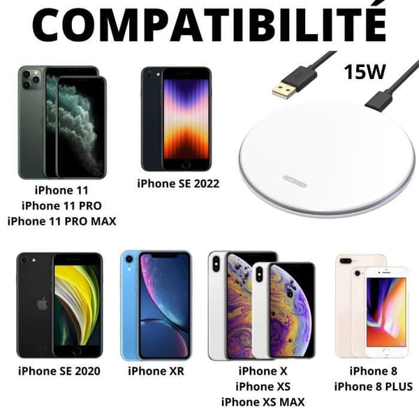 Svart Induktionsladdare [Kompatibel med Apple iPhone XS MAX-XS-X-XR-8-8 PLUS] Snabb Trådlös Laddning Qi Wireless Power