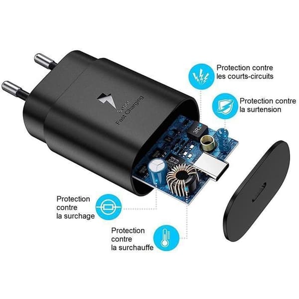 Snabbladdare 25W - Phonillico - Kompatibel med Samsung Galaxy - USB-C - Svart - Snabb laddning