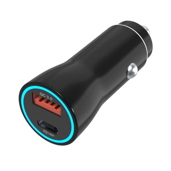 Snabbladdare för bil - Phonillico® - iPhone 16/16 PLUS/16 PRO/16 PRO MAX - 18W - USB - USB-C