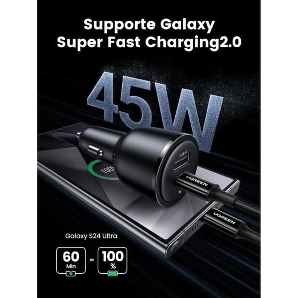 USB C Bil Laddare - UGREEN - 63W - 45W PPS - 30W PD QC 3.0 - Snabbladdning