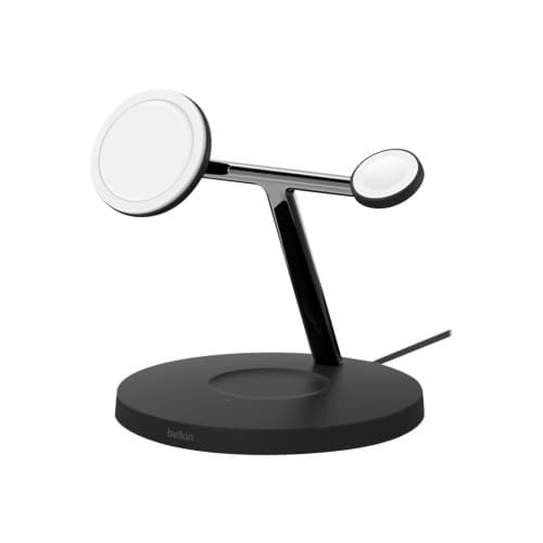Belkin BoostCharge Pro 3-in-1 trådlöst laddställ - magnetisk med Qi2 - + växelströmsadapter - 15 Watt Svart
