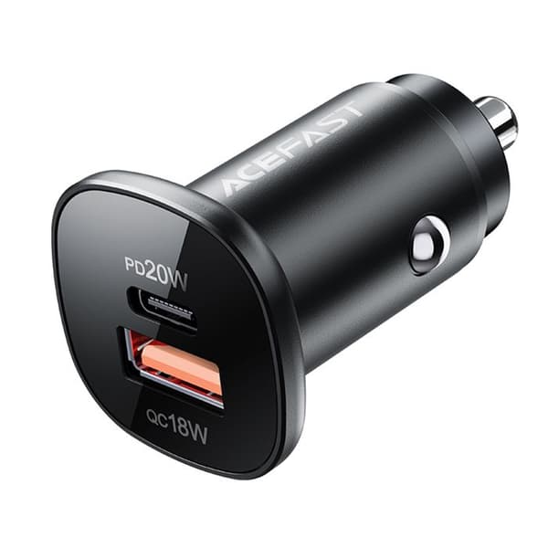 Bilsubscriptions Type-C, USB, 38 W, dubbelport, snabbladdning, LED-ljus - Acefast (B1) - Svart