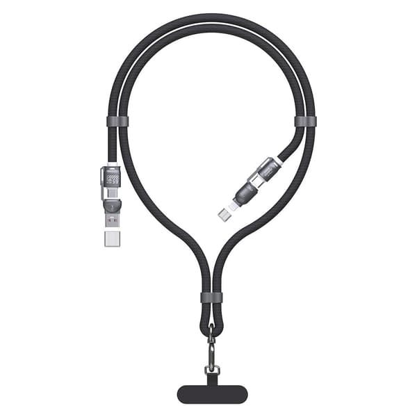 Dudao 4in1 USB-kaapeli ja kaulanauha USB, USB-C ja Lightning PD QC 65W 1.5m - Svart
