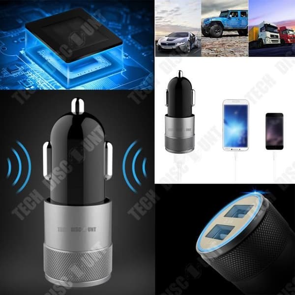 TD® Biltelefonladdare 2 USB-portar Universal Kompakt 12V-24V Smart Apple Samsung Huawei Android Smartphone Tablet