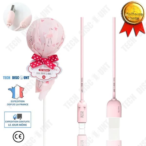 TD® Original usb laddningskabel godis lollipop rosa söt iphone data laddare batteri snabbladdning kraftfull driven