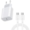 Miniatyrbillede 1 af 4: Oplader til iPhone 15 + 3M Kabel Hurtig Oplader USB-C Til USB-C 20W PD