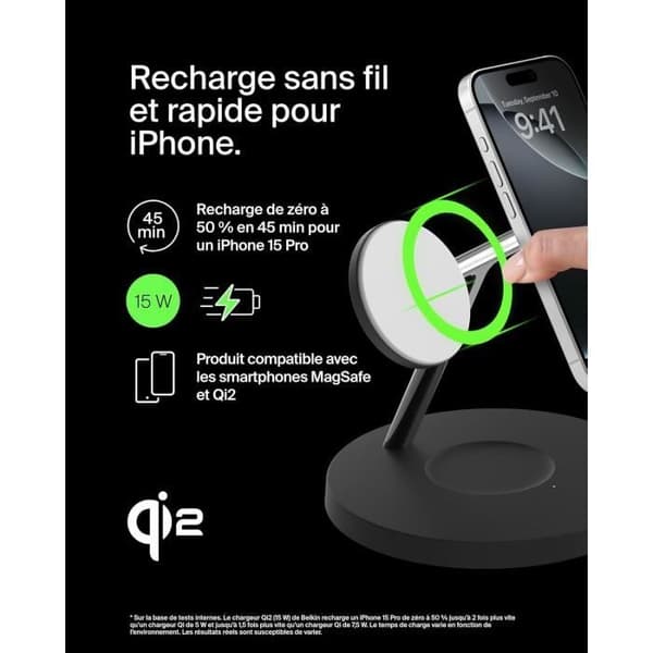 Belkin BoostCharge 3-i-1 Laddningsstation med Qi2 MagSafe-laddare för iPhone 16, Apple Watch, AirPods, Svart