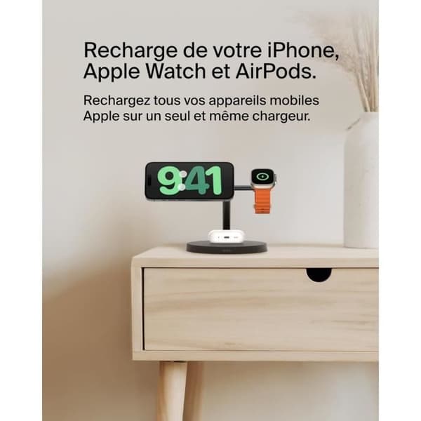 Belkin BoostCharge 3-i-1 Laddningsstation med Qi2 MagSafe-laddare för iPhone 16, Apple Watch, AirPods, Svart