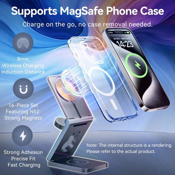 Trådlös snabb laddare 3 i 1, LED-indikator, MagSafe-kompatibilitet - Vention (FGFH0) - Silver