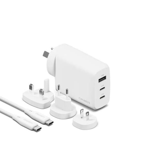 Multiport Resel 67W GaN PowerMaxx med USB-C-kabel 1m CYGNETT Vit