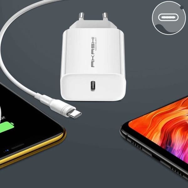 USB typ C laddare med Power Delivery 18W Snabbladdning Akashi Vit