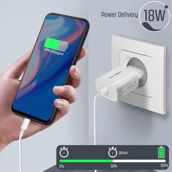 USB typ C laddare med Power Delivery 18W Snabbladdning Akashi Vit