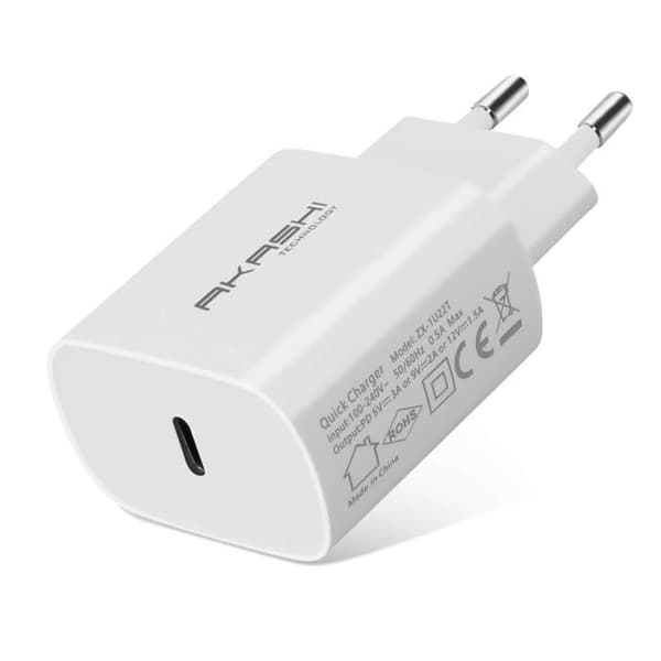 USB typ C laddare med Power Delivery 18W Snabbladdning Akashi Vit