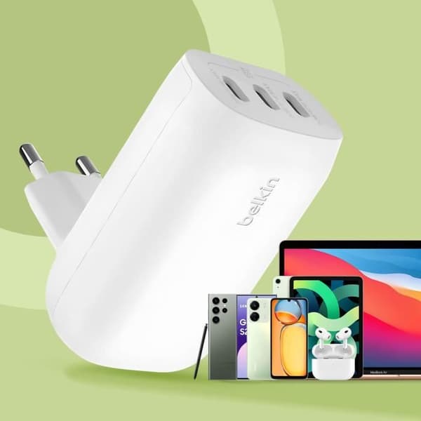 Laddare 67W 3 USB-C portar Power Delivery Kompakt Design Belkin Vit