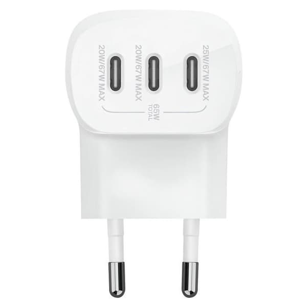 Laddare 67W 3 USB-C portar Power Delivery Kompakt Design Belkin Vit