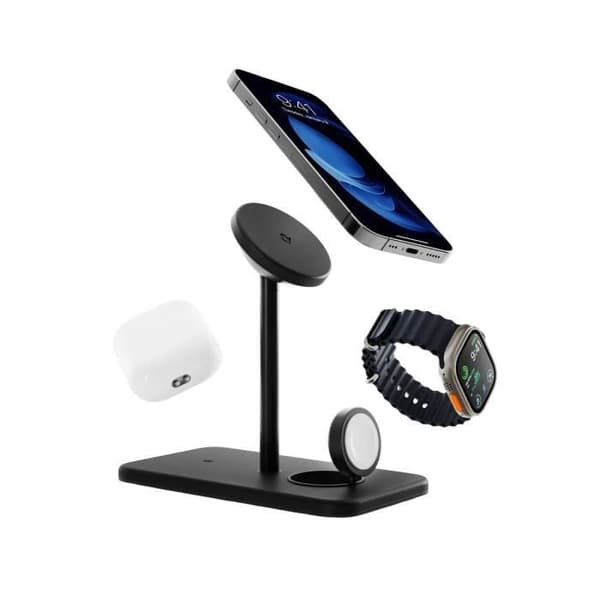 Trådlös laddare Qi2 - Twelve South - HiRise 3 Deluxe - Kompatibel med MagSafe - 3-i-1 - Svart