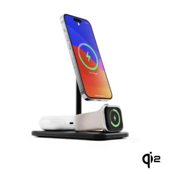 Trådlös laddare Qi2 - Twelve South - HiRise 3 Deluxe - Kompatibel med MagSafe - 3-i-1 - Svart