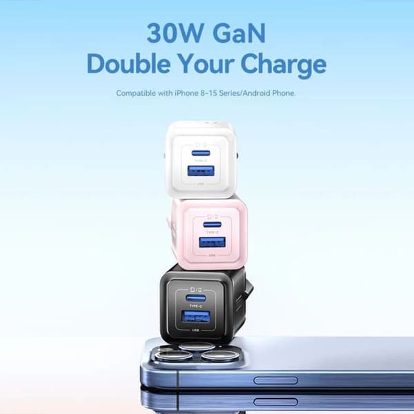 GaN-laddare, Typ-C, USB, PD30W, dubbel snabb laddning - Vention (FEQB0-EU) - Svart