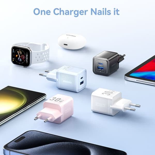GaN-laddare, Typ-C, USB, PD30W, dubbel snabb laddning - Vention (FEQB0-EU) - Svart