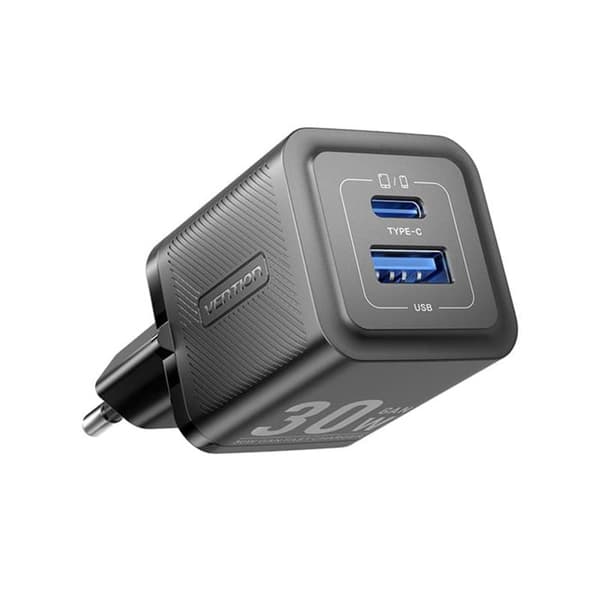 GaN-laddare, Typ-C, USB, PD30W, dubbel snabb laddning - Vention (FEQB0-EU) - Svart