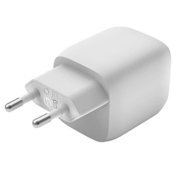 Laddare För Sektor Dubbel USB C 45W GaN och PPS Ultrasnabb Kompakt Belkin Vit