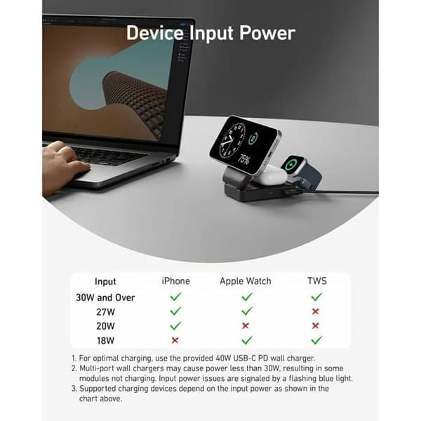 Laddstation - Anker - MagGo 3in1 - Qi2 - 15W - USB-C - Svart