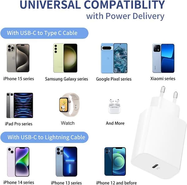 USB C-laddare 20W - Ospecificerad - Väggadapter - Snabbladdning - 2M kabel - Överhettningsskydd