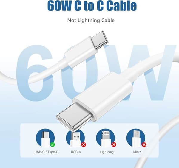 Laddare - 20W - iPhone 15 Pro Max - USB C-kabel 6FT - Snabbladdning - Säkerhetsskydd