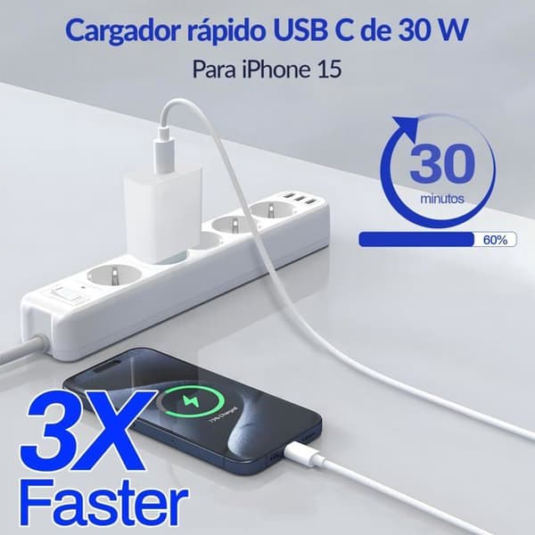 USB C-laddare - Ospecificerad - 30W - Snabbladdning - 2M kabel - Kompatibel med iPhone 15/16/Samsung Galaxy