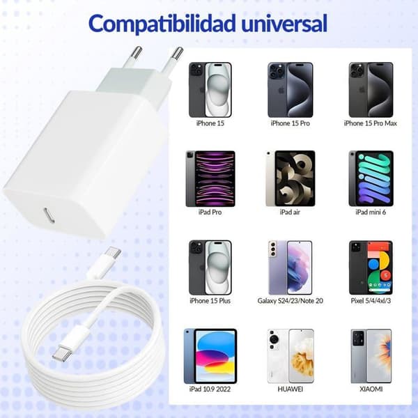 USB C-laddare - Ospecificerad - 30W - Snabbladdning - 2M kabel - Kompatibel med iPhone 15/16/Samsung Galaxy