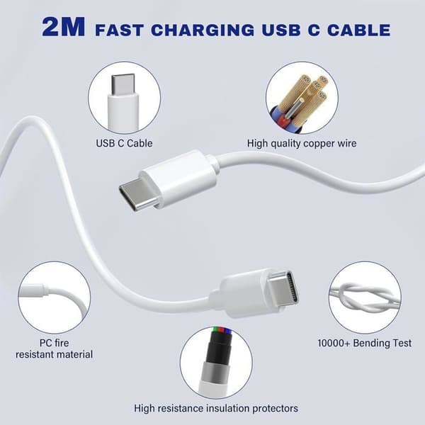 USB C-laddare - Ospecificerad - 25W - Snabbladdning - 2m kabel - Flera skydd