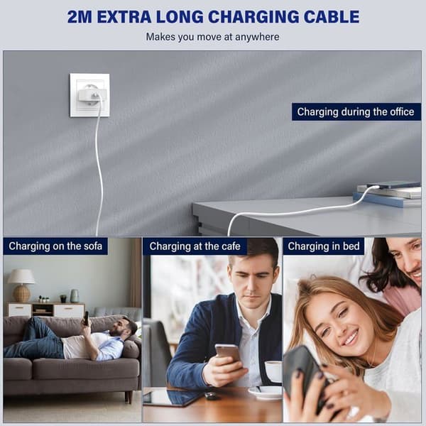 USB C-laddare - Ospecificerad - 25W - Snabbladdning - 2m kabel - Flera skydd