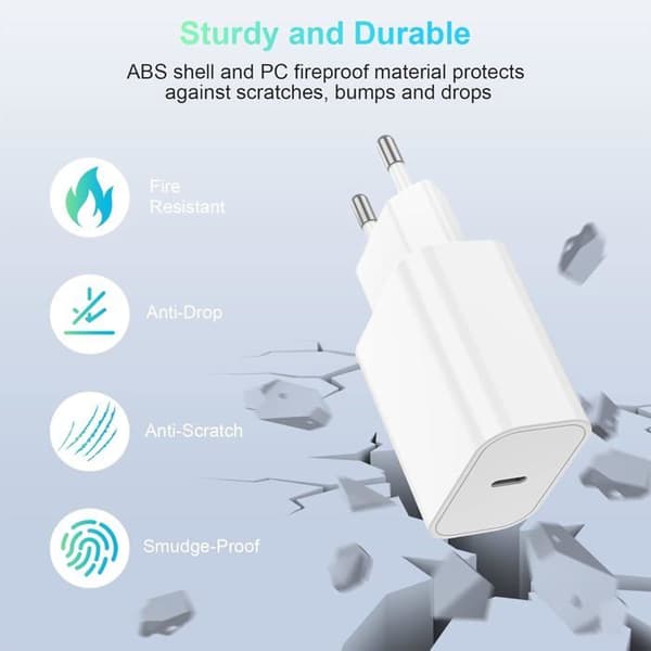 Snabb Laddare - Apple - iPhone 16/15 - 20W - USB-C Kabel 2m - Säkerhetsskydd