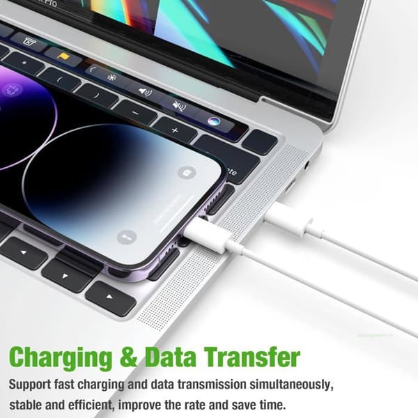 Snabb USB C-laddare - MFI - 20W - Kompatibel med iPhone 16/15 Pro - 6 fot kabel - Inbyggt säkerhetssystem