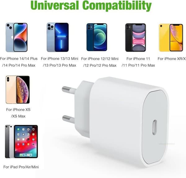Snabb USB C-laddare - MFI - 20W - Kompatibel med iPhone 16/15 Pro - 6 fot kabel - Inbyggt säkerhetssystem