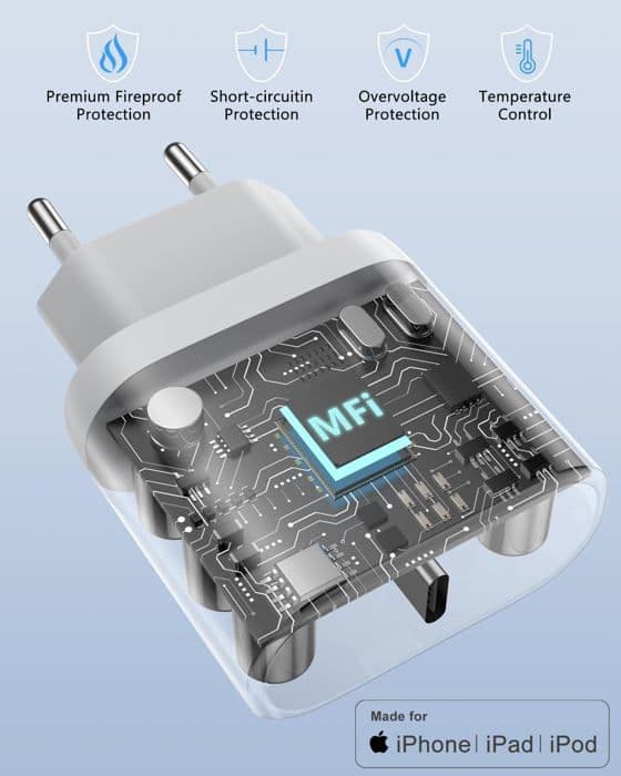Snabbladdare - TORTOISE - iPhone 15 - 20W - USB C - 2M Kabel
