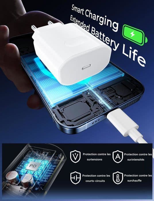Snabb Laddare - USB-C Adapter - 27W - Kompatibel med iPhone 15/16 - 2m Kabel - Säkert Skydd