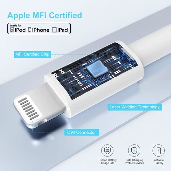 Laddare iPhone - Apple - 20W - Snabbladdning - Lightning-kabel 2m - USB Typ C