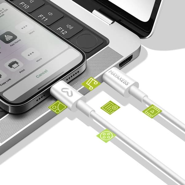 USB-C-strömadapter med Power Delivery 20W och Mayaxess-kabel i vitt