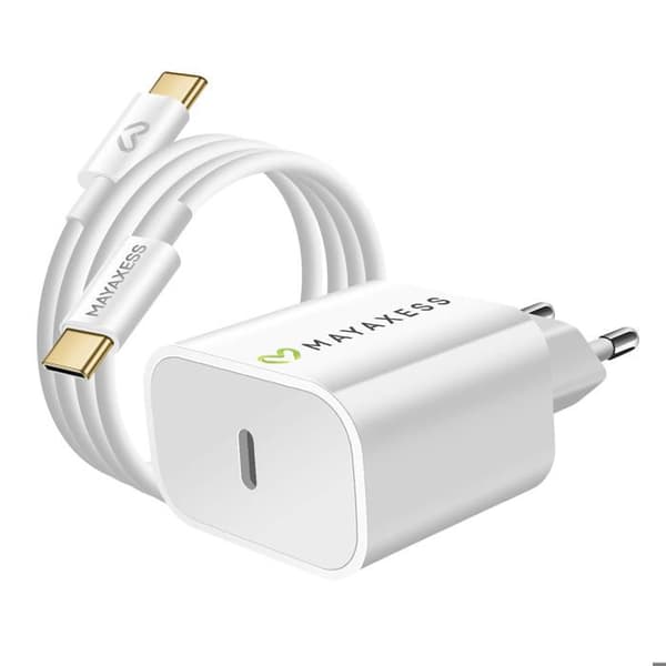 USB-C-strömadapter med Power Delivery 20W och Mayaxess-kabel i vitt