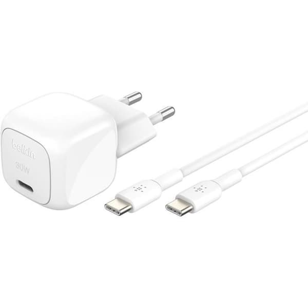 Laddare - Belkin - BoostCharge - 30 W - USB-C Power Delivery - Snabb laddning Vit