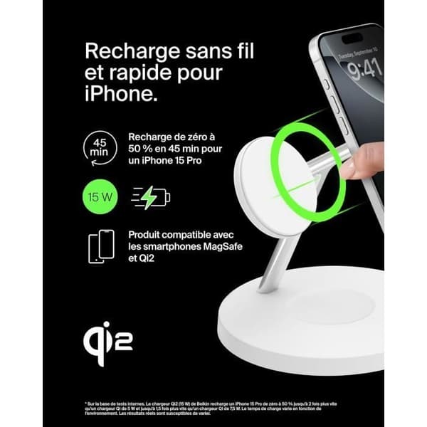 Laddstation 3-i-1 - Belkin - BoostCharge - Qi2 - MagSafe - Vit